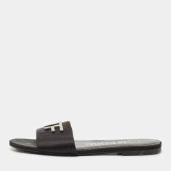 Tom Ford Black Satin TF Flat Slides Size 38