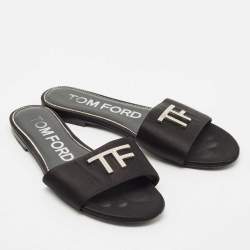 Tom Ford Black Satin TF Flat Slides Size 38
