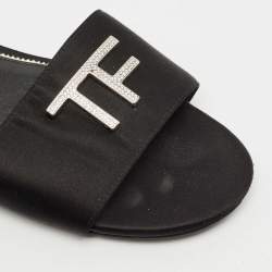Tom Ford Black Satin TF Flat Slides Size 38