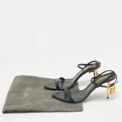Pre Owned Tom Ford Black Leather Padlock Ankle Strap Sandals Size 39