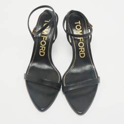 Pre Owned Tom Ford Black Leather Padlock Ankle Strap Sandals Size 39