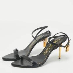Pre Owned Tom Ford Black Leather Padlock Ankle Strap Sandals Size 39