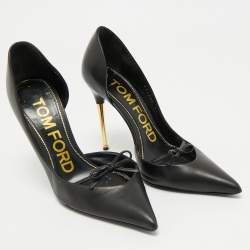 Pre Owned Tom Ford Black Leather Bow D'orsay Pumps Size 37