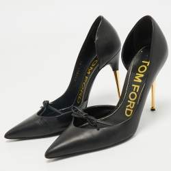 Pre Owned Tom Ford Black Leather Bow D'orsay Pumps Size 37