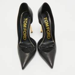 Pre Owned Tom Ford Black Leather Bow D'orsay Pumps Size 37