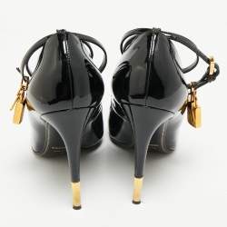 Pre Owned Tom Ford Black Patent Leather Padlock Ankle Wrap Pointed Toe Pumps Size 41