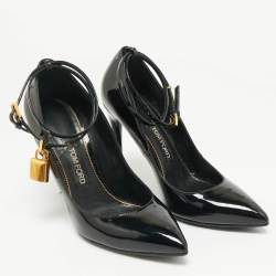 Pre Owned Tom Ford Black Patent Leather Padlock Ankle Wrap Pointed Toe Pumps Size 41