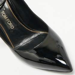 Pre Owned Tom Ford Black Patent Leather Padlock Ankle Wrap Pointed Toe Pumps Size 41