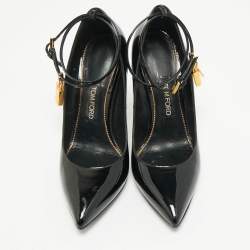 Pre Owned Tom Ford Black Patent Leather Padlock Ankle Wrap Pointed Toe Pumps Size 41