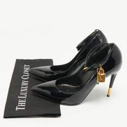 Pre Owned Tom Ford Black Patent Leather Padlock Ankle Wrap Pointed Toe Pumps Size 41