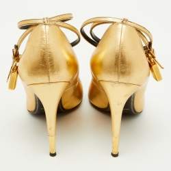 Pre Owned Tom Ford Metallic Gold Leather Padlock Pointed Toe Pumps Size 39