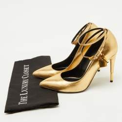Pre Owned Tom Ford Metallic Gold Leather Padlock Pointed Toe Pumps Size 39