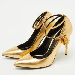 Pre Owned Tom Ford Metallic Gold Leather Padlock Pointed Toe Pumps Size 39