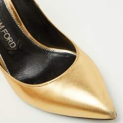 Pre Owned Tom Ford Metallic Gold Leather Padlock Pointed Toe Pumps Size 39