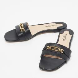 Pre Owned Tom Ford Black Leather Embellished Flat Slides Size 39