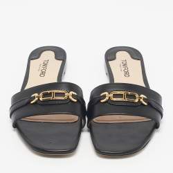 Pre Owned Tom Ford Black Leather Embellished Flat Slides Size 39