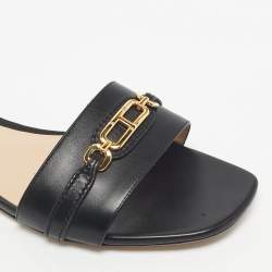 Pre Owned Tom Ford Black Leather Embellished Flat Slides Size 39