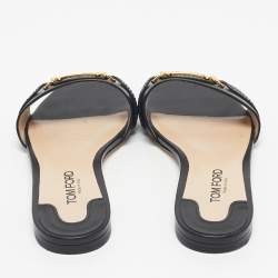Pre Owned Tom Ford Black Leather Embellished Flat Slides Size 39