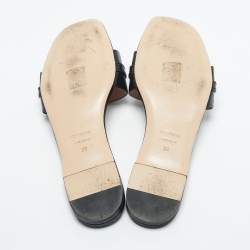 Pre Owned Tom Ford Black Leather Embellished Flat Slides Size 39