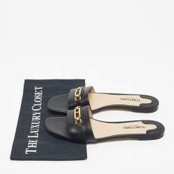 Pre Owned Tom Ford Black Leather Embellished Flat Slides Size 39