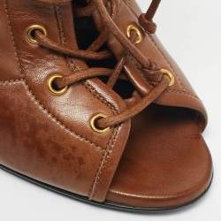 Pre Owned Tom Ford Brown Leather Cutout Ankle Length Boots Size 38