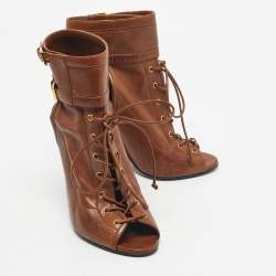 Pre Owned Tom Ford Brown Leather Cutout Ankle Length Boots Size 38