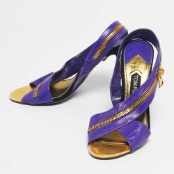 Pre Owned Tom Ford Purple Leather Zip Ankle Strap Sandals Size 40