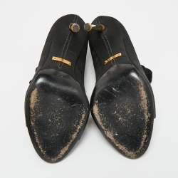 Pre Owned Tom Ford Black Satin Open Toe Ankle Booties Size 37.5