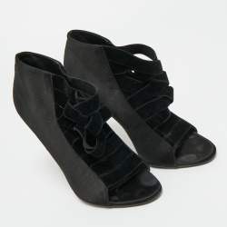 Pre Owned Tom Ford Black Satin Open Toe Ankle Booties Size 37.5