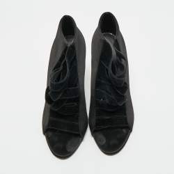 Pre Owned Tom Ford Black Satin Open Toe Ankle Booties Size 37.5