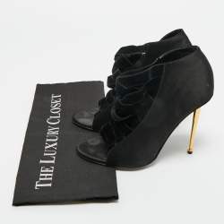 Pre Owned Tom Ford Black Satin Open Toe Ankle Booties Size 37.5