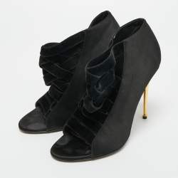 Pre Owned Tom Ford Black Satin Open Toe Ankle Booties Size 37.5
