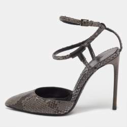 Pre Owned Tom Ford Grey/Brown Snakeskin Leather Pointed Toe Ankle Strap Pumps Size 37