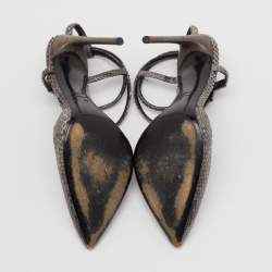 Pre Owned Tom Ford Grey/Brown Snakeskin Leather Pointed Toe Ankle Strap Pumps Size 37