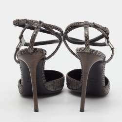 Pre Owned Tom Ford Grey/Brown Snakeskin Leather Pointed Toe Ankle Strap Pumps Size 37