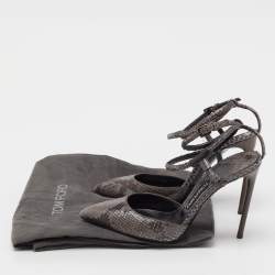 Pre Owned Tom Ford Grey/Brown Snakeskin Leather Pointed Toe Ankle Strap Pumps Size 37
