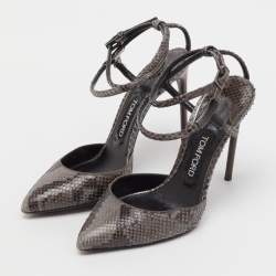 Pre Owned Tom Ford Grey/Brown Snakeskin Leather Pointed Toe Ankle Strap Pumps Size 37