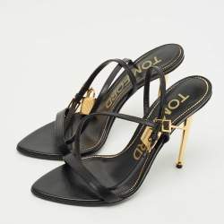 Pre Owned Tom Ford Black Leather Padlock Ankle Strap Sandals Size 37.5