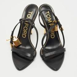 Pre Owned Tom Ford Black Leather Padlock Ankle Strap Sandals Size 37.5