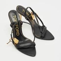 Pre Owned Tom Ford Black Leather Padlock Ankle Strap Sandals Size 37.5