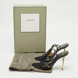 Pre Owned Tom Ford Black Leather Padlock Ankle Strap Sandals Size 37.5