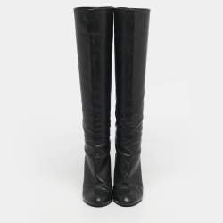 Pre Owned Tom Ford Black Leather Knee Length Boots Size 38