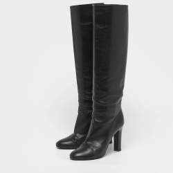 Pre Owned Tom Ford Black Leather Knee Length Boots Size 38