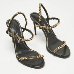 Pre Owned Tom Ford Black Leather Chain Embellish Ankle Strap Sandals Size 40