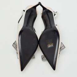 Pre Owned Tom Ford Silver Leather Embellished Bow Slingback Pumps Size 37.5