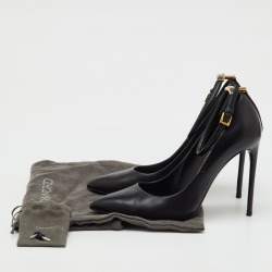 Pre Owned Tom Ford Black Leather Pointed Toe Ankle Strap Pumps Size 38