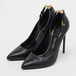 Pre Owned Tom Ford Black Leather Pointed Toe Ankle Strap Pumps Size 38