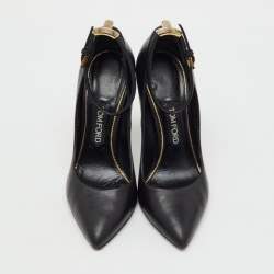 Pre Owned Tom Ford Black Leather Pointed Toe Ankle Strap Pumps Size 38