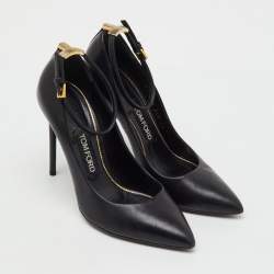 Pre Owned Tom Ford Black Leather Pointed Toe Ankle Strap Pumps Size 38