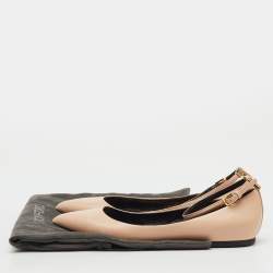 Pre Owned Tom Ford Beige Leather Pointed Toe Ankle Strap Ballet Flats Size 38